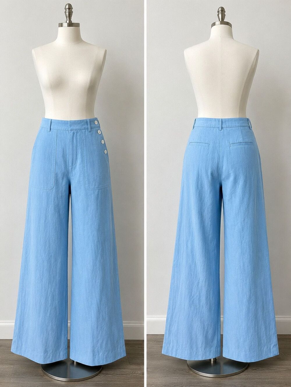Polo Ralph Lauren Women’s 10 Blue 100% Linen Wide Leg Pants Trousers $250 New